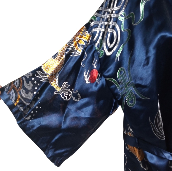 Dragon Print Duster Kimono Robe Tie Waist Longline Jacket Boho Oriental Style XL - Picture 5 of 10